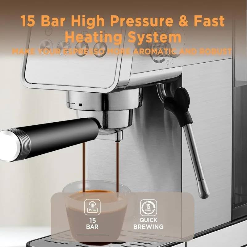 Image of coreKart‚Powerful 15 Bar Semi-Automatic Espresso Machine: Compact Stainless Steel Design with 40oz Water Tank - Makes Delicious Cappuccino & Espresso