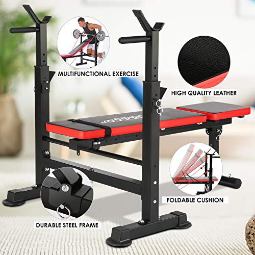 OppsDecor Weight Bench Adjustable Workout Bench Fitness Barbell Rack Strength Training for Home Gym