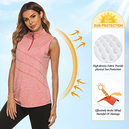 Image of Koscacy Women's Sleeveless Golf Tennis Polo Shirts Zip Up Dry Fit Workout Tank Tops Athletic Shirt