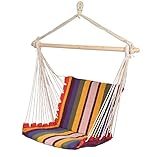 Die Farbe ist ein warmes Beige. Praktisch mitzunehmen - Der Relaxhängestuhl ist schnell auf- und abzuhängen. Viele Einsatzbereiche - An einem einzigen Punkt befestigt findet der Hängestuhl Platz zuhause auf dem Balkon, der Terrasse, oder draußen im Garten, auf dem Campingplatz usw. Sie können selbst bestimmen, wie und wo Sie den Hängesessel aufhängen.