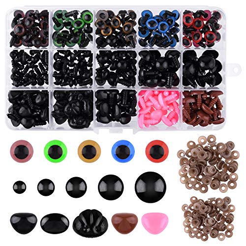 TUPARKA 600 Pcs Ojos Seguridad de plástico Incluye 190 Pcs de Ojo de Seguridad y Nariz de Seguridad de 110 Pcs con arandela de 300 Piezas de Varios tamaños para Hacer muñecas de Felpa Cover