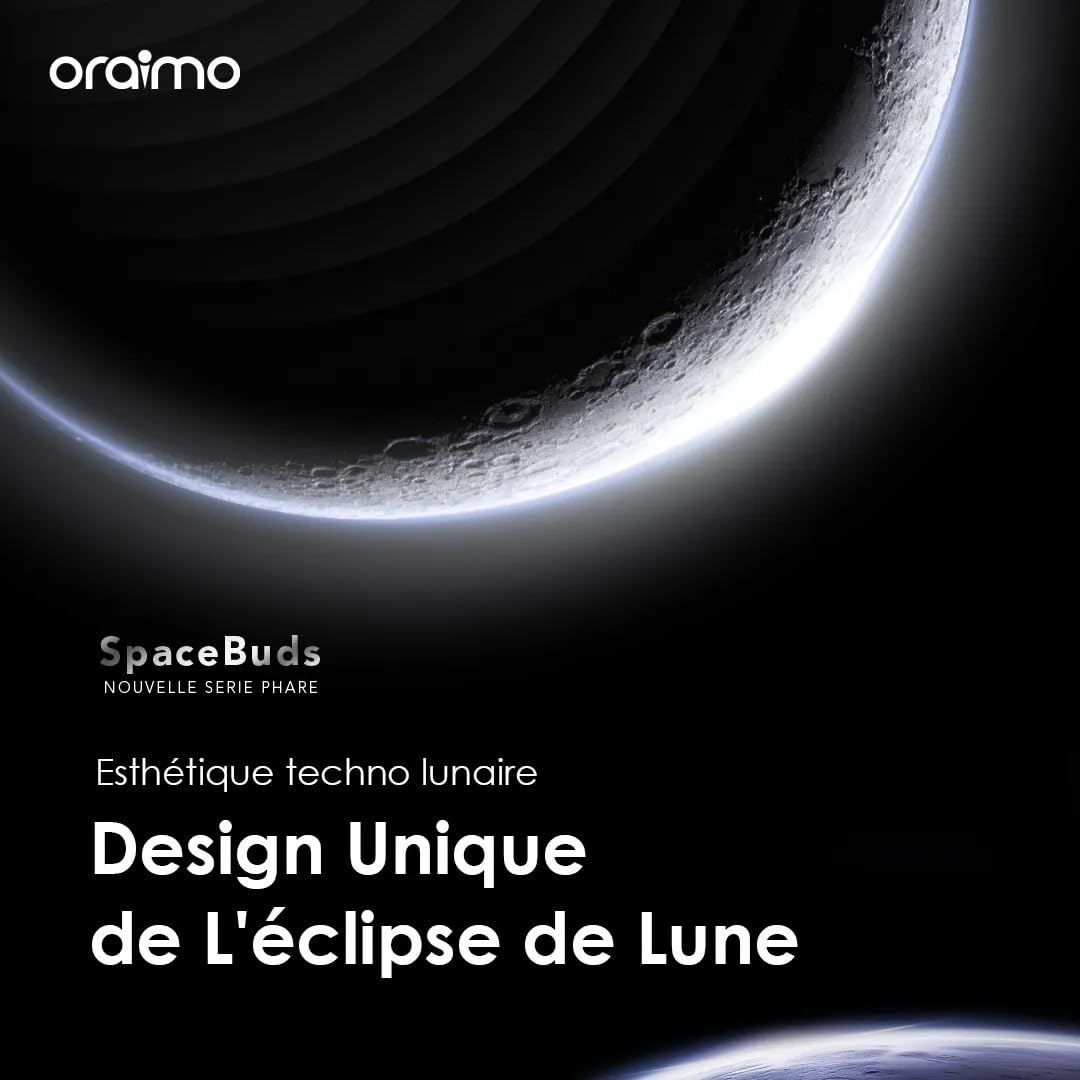 Oraimo SpaceBuds - Écouteurs Bluetooth sans Fil, Réduction de Bruit Active ANC Hybride 50dB, Autonomie 40h, Écouteurs Intra Auriculaires Basse Latence Jeu, 6 Micros Appel Clair, IP54 - Space Grey