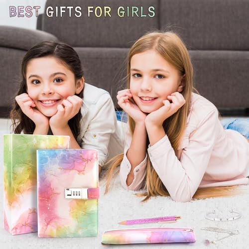 Tagebuch mit Schloss Mädchen, Geschenke für Mädchen 8 9 10 11 12 13 Jahre, Einschulung Schulanfang Geburtstag Geschenke Teenager Mädchen Alter 7-14, Tagebuch mit Code Notizbüch Stift Mäppchen Schule