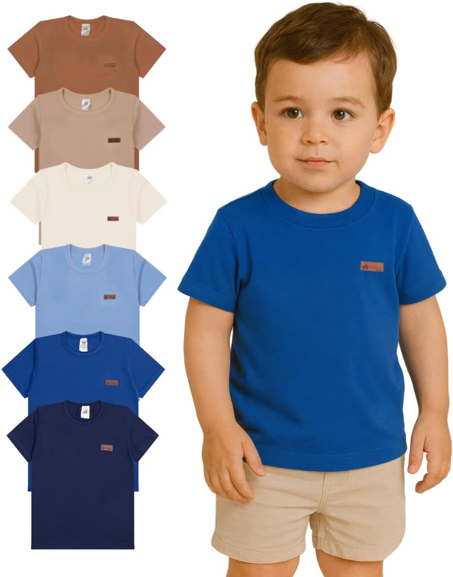 Kit Sortido 5 Camisetas Manga Curta Infantil Menino Básica Lisa Masculino Algodão