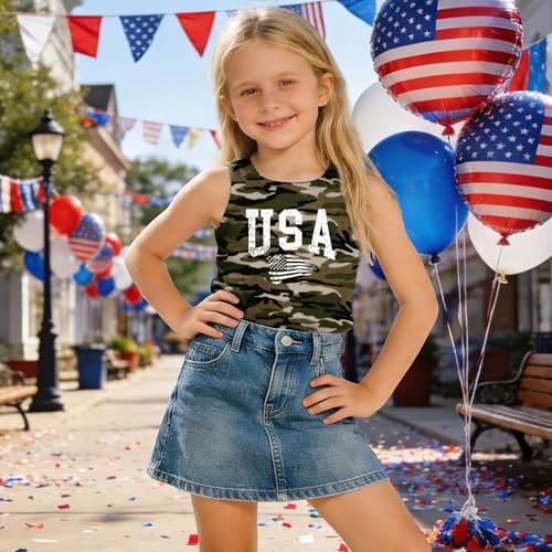 Image of CAZYCHILD Girls American Flag Tank Tops Boys 4th of July Shirts USA Summer Sleeveless Tee Independence Day Outfit 5-14y