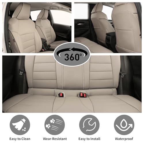 Image of EKR Rav4 Seat Covers Custom Fit for Toyota Rav4 (Only Hybrid) 2019-2025 LE,XLE,XLE Premium,Limited,Woodland Edition, Leather Car Seat Cover Full Set for SUV Faux Leather(Beige)