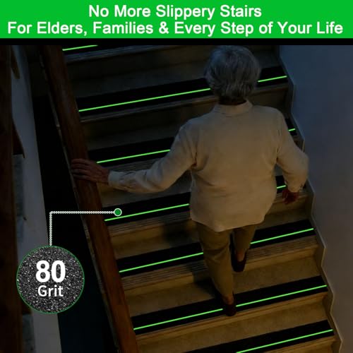 Image of Glow in Dark Anti Slip Tape, 4 inch x50FT Heavy Duty Waterproof Safety Grip Tape for Stairs, Pool, Bathroom - Black & Glow Stripe Indoor /Outdoor Multi-Purpose Traction Tape