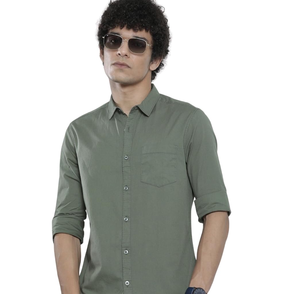 Men's Cotton Regular Fit Solid Full Sleeves Spread Collar Casual Shirt