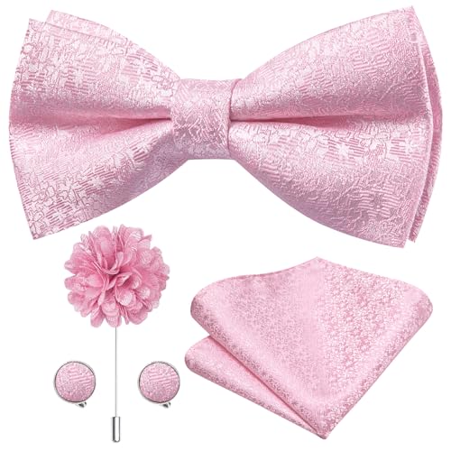 Image of Dubulle Mens Paisley Striped Bowtie Set Pre-tied Bowtie for Men and Pocket Square Set Wedding Business