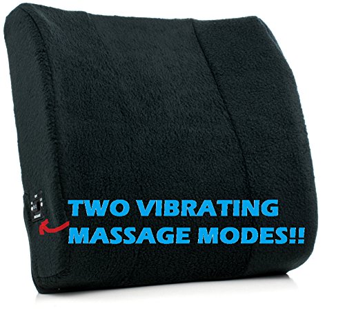 FOTE HOME GOODS Lumbar Support Lower Back Pain Pillow- Orthopedic Memory Foam Vibrating Back Massage Memory Foam Lumbar Support Pillow for Chair, Home, Office, or Travel