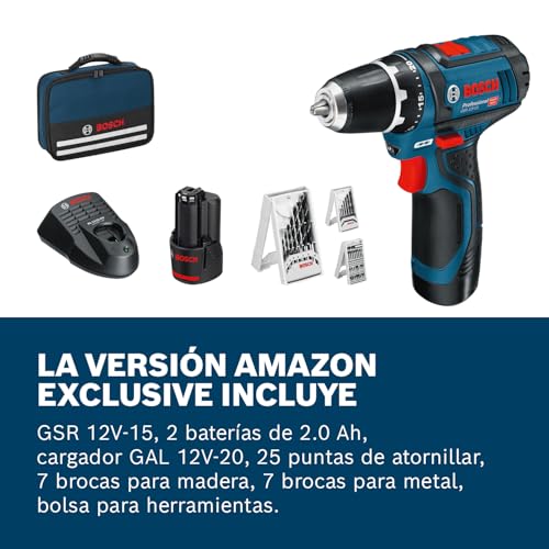 Miniatura 6 de Bosch Professional 12V System atornillador a batería GSR 12V-15 (incl. set de 39 accesorios, batería 2.0Ah, batería 4.0Ah, cargador GAL 12V-20, bolsa de herramientas)