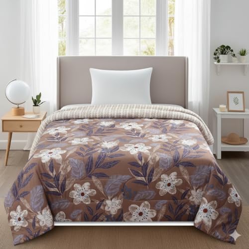 Image of Florida Brown & White Floral Reversible 180 GSM Single Bed AC Comforter | All Season Comforter (160x220 cm)