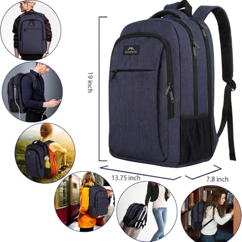 Image of MATEIN Large College Backpack, Sturdy Computer Backpack with USB Charging Port Fits 17 inch Notebook, Carryon Luggage Travel Laptop Bag for Business Men and Women Christmas New Year Gift, Blue | Large Carry On Luggage Travel Laptop Bag, Anti Theft Pocket, Sturdy College Business Daypack, Gifts for Men & Women