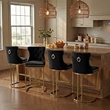 AQO 26 Inch Bar Stools Set of 4, Modern Counter Height Bar Stools with Gold Legs, Upholstered Velvet Counter Stools for Kitchen Island, Black