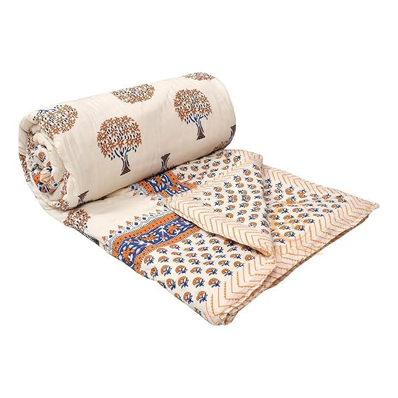 Image of EMIOUR 400 TC Pure Cotton Soft Jaipuri AC Quilt /Razai /Rajai Floral Print,Jaipuri razai Double Bed for Winter Printed (Multicolor, Double Bed, 90 x 105 inch) (Design 1, Single Bed)