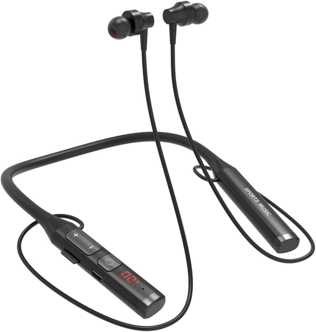 Neckband Bluetooth Headphones Wireless Earbuds,w/Mic in-Ear Magnetic Neckband Earphone,HiFi Stereo Deep Bass Noise Cancellation Headsets,60 Hours Playtime for Sports Music Phone Call,Black-1