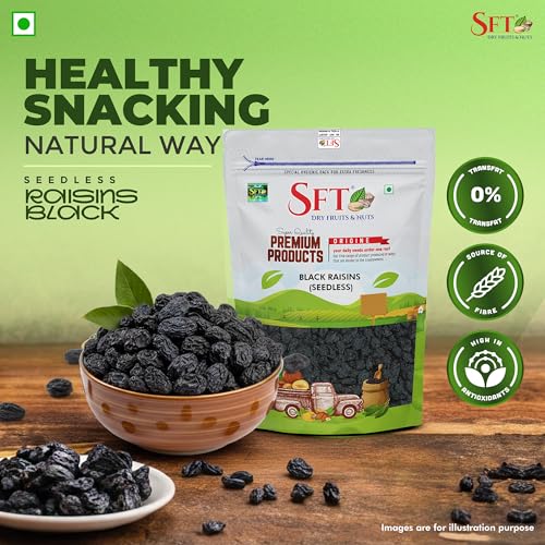 Image of SFT Premium Afghani Seedless Fresh Black Raisins 1Kg Value Pack| Healthy Snacks, Dry Fruits, Kishmish | High In Antioxidants, Naturally Sweet & Tasty