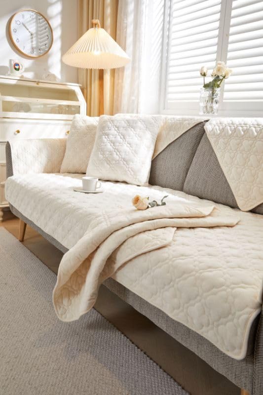 Image of HOMETHREADS Innovative Premium Velvet Sofa Cover Mat with PVC Backing for Non-Slip Comfort | (White Clubs, 1 Seater | 70x70cm)