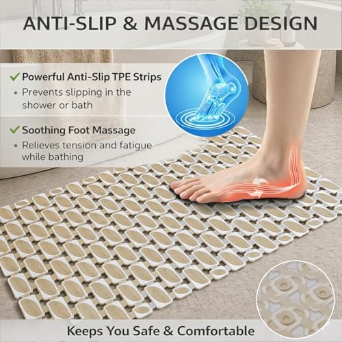 Image of LUXEHOME International Rubber Shower Mat for Bathroom Floor Anti Slip Water Resistant Ibija Pattern Bath Tub Shower Matt Heavy Duty 40x70 Cm Beige Pack of 1