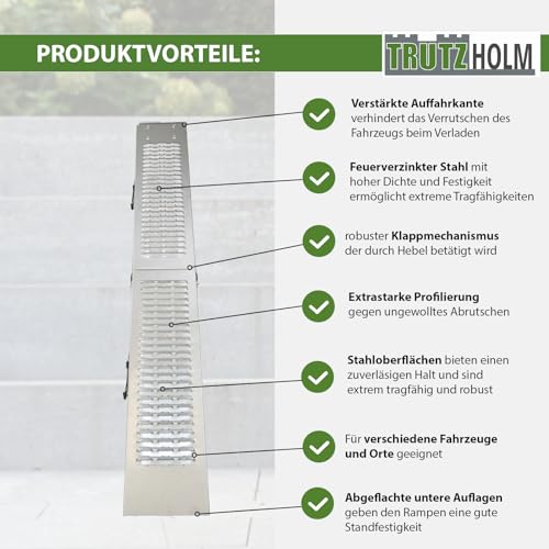 TRUTZHOLM 1 x Auffahrrampe klappbar 189cm Tragkraft 200 kg Stahl grau geriffelt Verladerampe Rampe