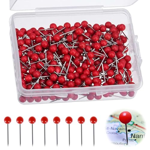 Lot de 200 Punaises Rouges pour Tableau d'Affichage, Carte du Monde - Petites Punaises 4 x 15 mm Avec Boîte Transparente pour Marquage, Bricolage, Tableaux en Liège,...