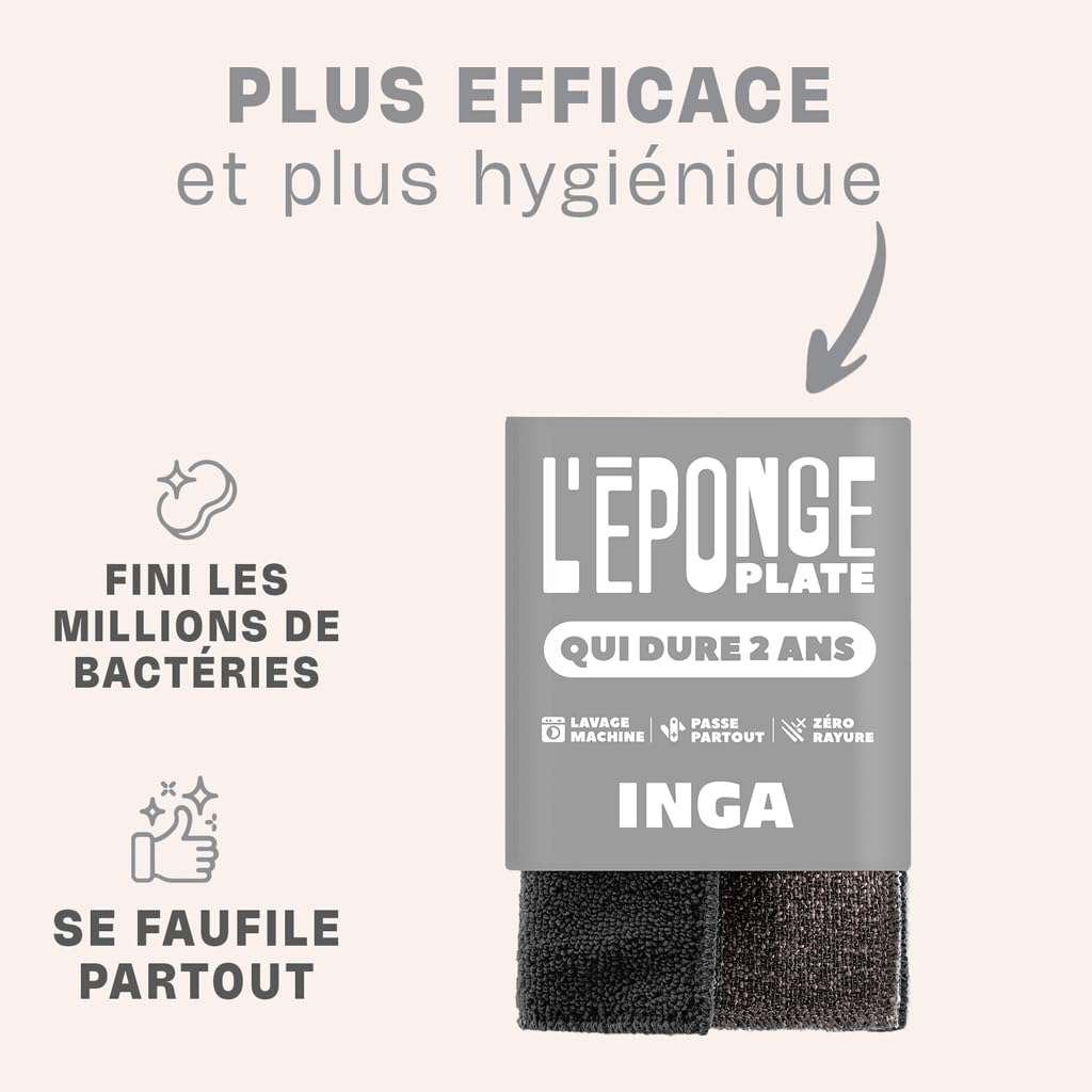 Eponges Plates Réutilisables Lavables INGA - Face Grattante et Absorbante