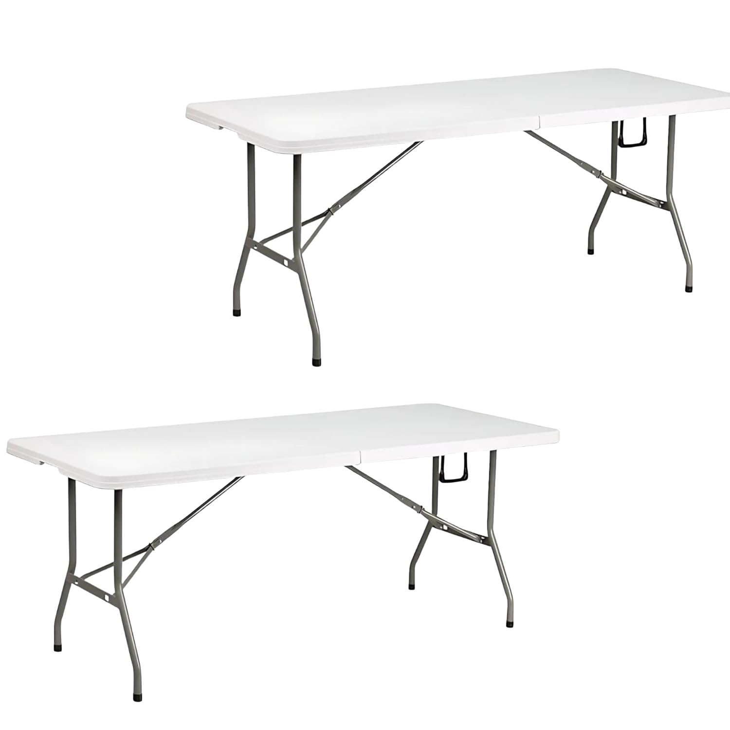 SALUD 360° Kit de 2 Mesas Plegable 1.80 Metros Portatil Comedor para Jardin Plegable Mesa De Plastico Resistente Tipo Portafolio Tablon de Trabajo Multiusos Comedor Grande para Jardin