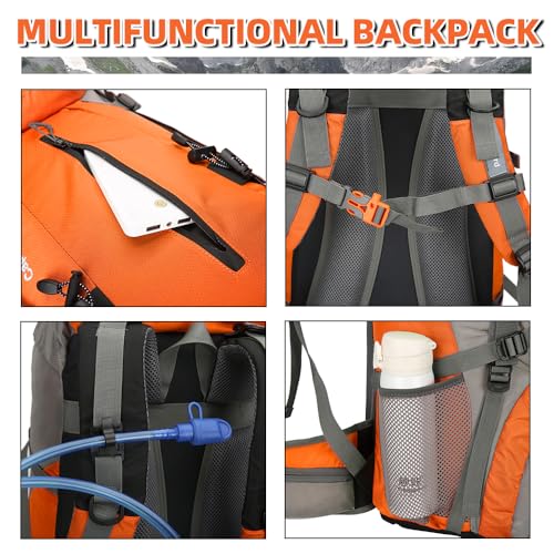Image of King'sGuard 70L Hiking Backpack with Rain Cover Lightweight Waterproof Travel Camping Backpack Large Backpacking Pack
