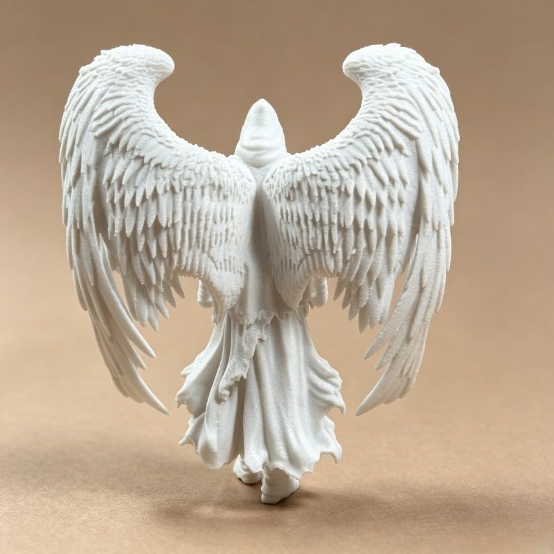 Winged Angel Warrior Figurine, White, 3D Printed Hooded Fantasy Statue, 3.94 Inch Collectible Desktop Decoration image 2
