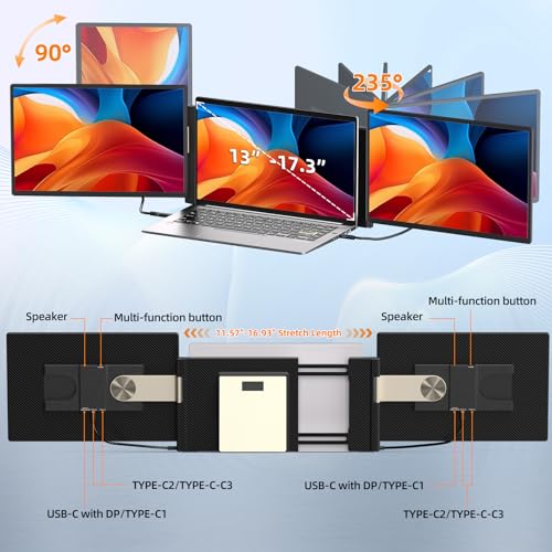 Image of Triple Laptop Screen Extender - 16 inch Monitor IPS FHD 1200P Detachable Portable Display for 13 inch-17.4 inch Laptops Compatible with Windows Mac Chrome Surface Travel Work Setup