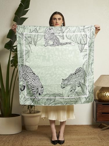 Image of Ravaiyaa - Attitude is everything Women Silk Digital Print Large Square Scarf Breathable Lightweight Neckerchief Printed Headscarf 40 inch x 40 inch Inch