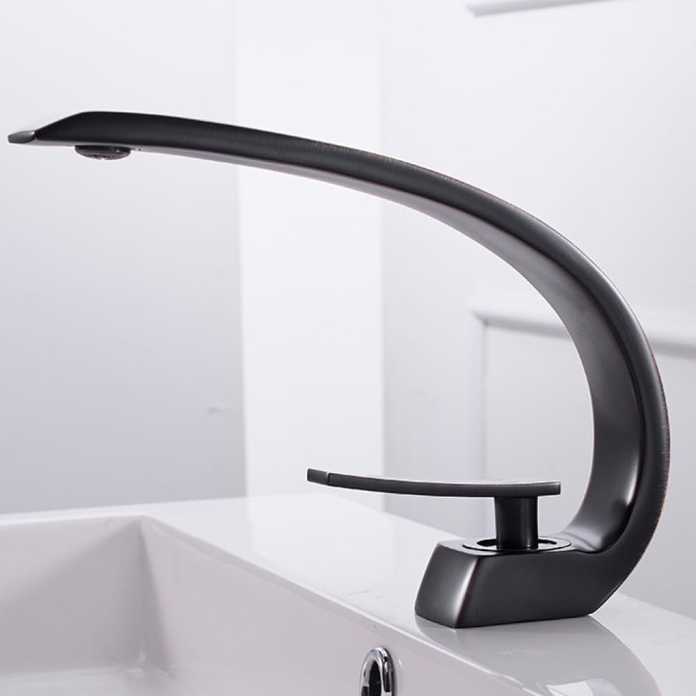 Waschtischarmaturen, moderner Badezimmer-Mischer, Messing, Waschbecken, Einhand-Loch, weiße Wasserfall-Wasserhähne, Schwarz 16990R, CHINA