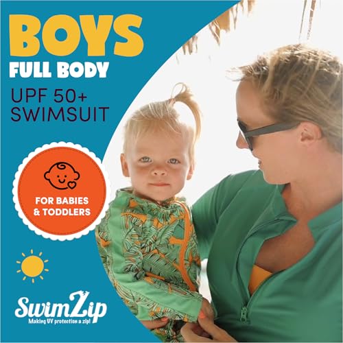 Image of SwimZip UPF50+ Boys Swim Shirt, Long Sleeve One Piece Kids Sunsuit