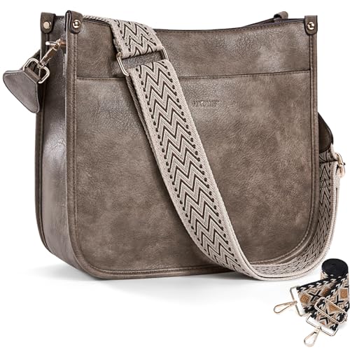 Image of HKCLUF Crossbody Bags for Women Trendy Vegan Leather Hobo Handbags With 2PCS Adjustable Guitar Strap Shoulder Bucket Bags