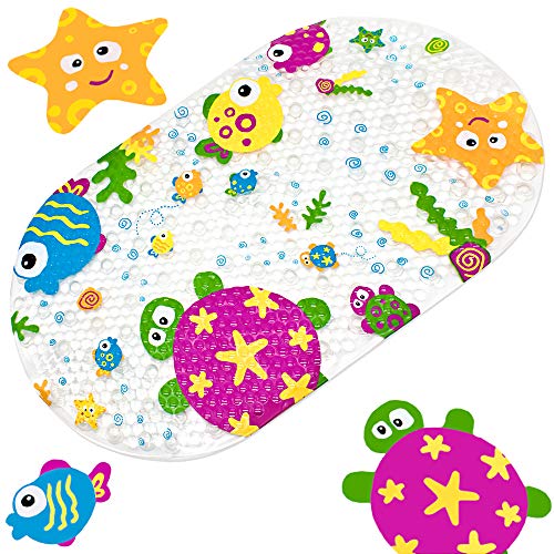 OTHWAY Non-Slip Bath Tub Mat, Extra Soft Baby Kids Bathtub Mat, Anti-Slip Bath Mat for Bathroom Tub with Strong Suction Cups, Durable and Machine Washable Shower Mat 15â€x27â€ inches (Marine Life)