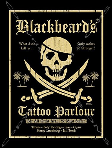 Blackbeards Tattoo Metal Sign: Pirate Decor Wall Accent