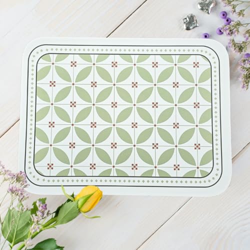 Image of Faux Leather Dining Table Placemats | Heat Insulation & Stain Resistant Waterproof Non Slip Dinner Table Mats | Perfect for Home, Kitchen, Restaurant, Office (Light Green, Set of 2)