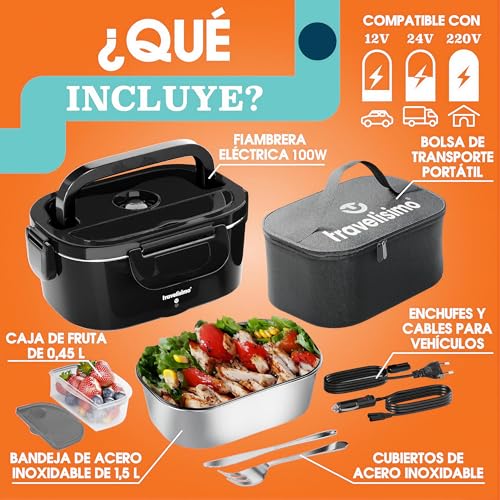 Miniatura 5 de Travelisimo Fiambrera Electrica 100w Taper Electrico Para Comida 1,5l Fiambrera Termica 3 En 1 12v 24v 220v - Fiambreras Comida Trabajo Para Coche Y Camión, Marmita Electrica En Acero Inoxidable