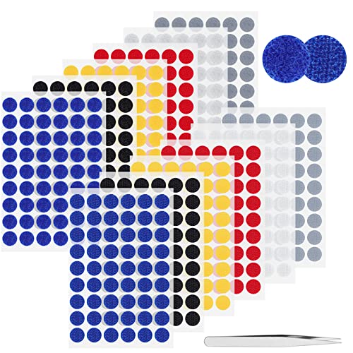 Punti in velcro autoadesivi, 10 mm, 648 pezzi, rotondi, chiusura in velcro, 6 colori, autoadesivi, per artigianato, carta (324 paia)