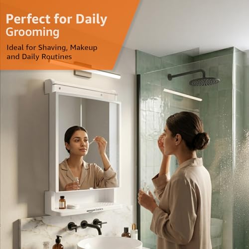Image of Amazon Basics CleanLook Premium Wall Mounted Plastic Bathroom Mirror Cabinet with Storage, Multipurpose Organizer for Toiletries & Essentials, White
