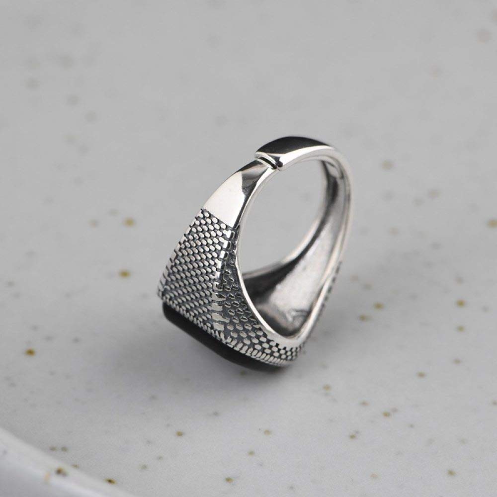 HGJH Silberringe Damen 925,925 Sterling Silber Großer Quadratischer Schwarzer Onyx Ring Natürliche Vintage Klobige Punk Verstellbare Ringe Edelstein Energie Charme Hochzeit Schmuck Geschenke Für Männ