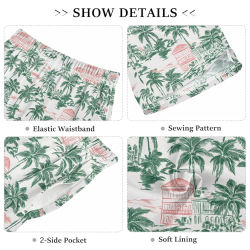 Castle Palm Trees Sleep Shorts Summer Pajama Shorts Elastic Waist Sleep Bottoms with Pockets 6-14 Years3