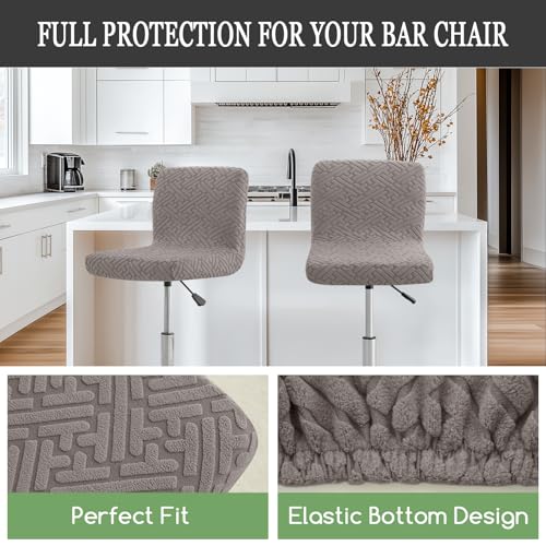 Image of FUANGUI Bar Stool Covers with Backs, 4 Pack Stretch Bar Stool Chair Covers, Knitted Jacquard Bar Stool Covers,Washable Bar Chair Covers Swivel Barstool Slipcovers (Knitted Khaki 01)