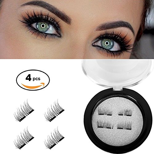 Upgraded Fake Double Magnetic Eyelashes 3D Reusable magnetic natural false Eyelashes-Ultra Thin Black and Brown 1 Pair, 4 pieces (double magnets-5)