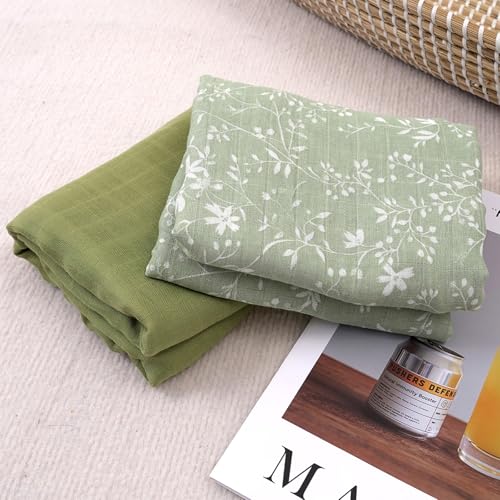Image of Muslin Swaddle Blankets for Newborns,2 Pack Baby Boys Girls Receiving Blankets Large 43X47 Inches Muslin Burp Cloths,Breathable Soft Swaddle Wrap Baby Essentials(Flower)