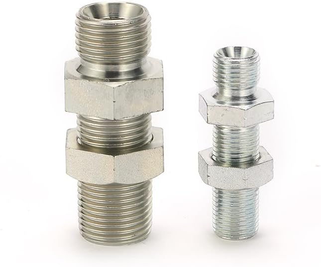 6B-LN, Hydraulic adapter, Male BSPP straight Bulkhead adapter with lock nut, Carbon steel adapter, 50pcs set (6B-12LN)
