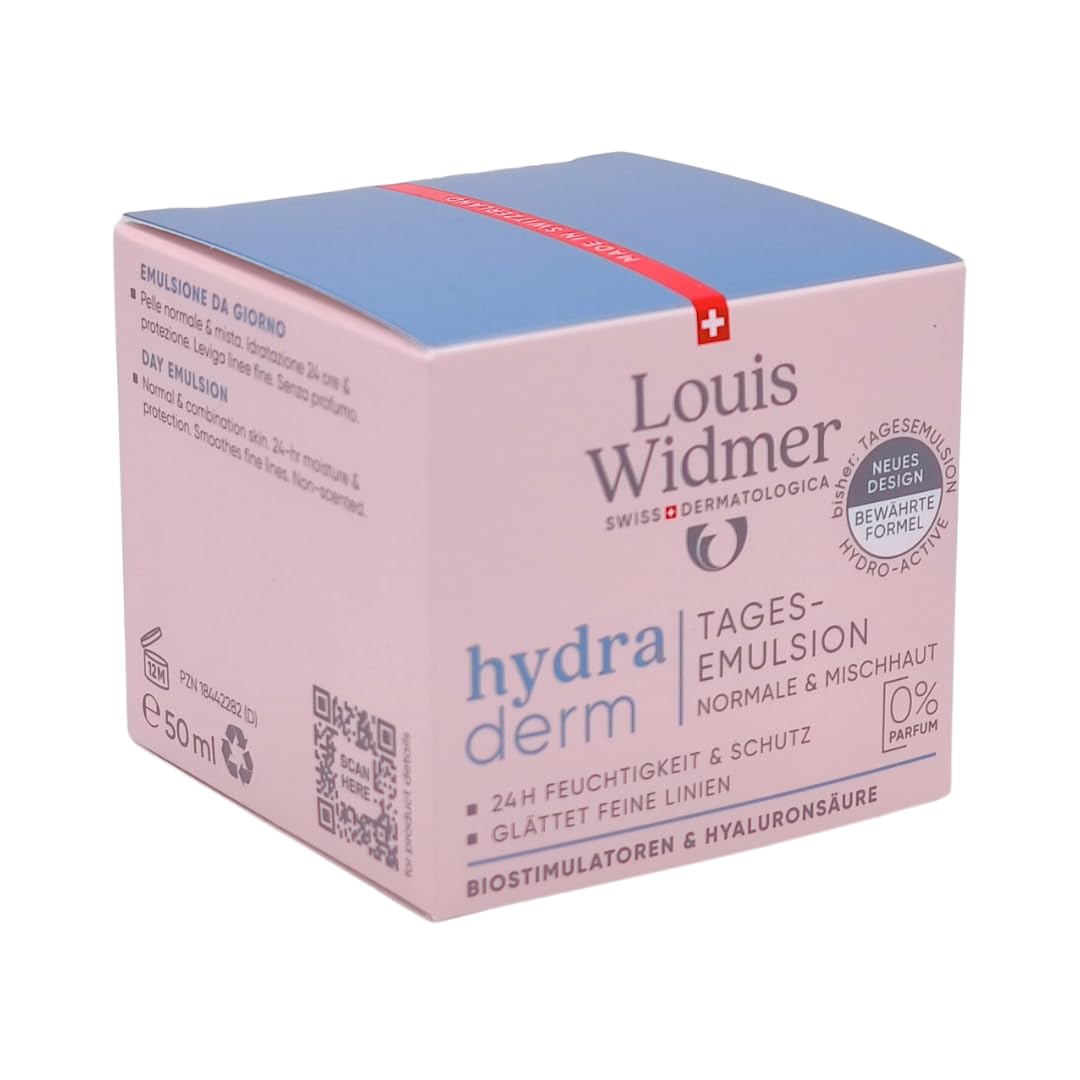 Louis Widmer hydraderm Tagesemulsion unparfümiert 3x 50 ml I für normale & Mischhaut I Anti-Ageing Tagespflege I intensive Feuchtigkeit I Hyaluronsäure I Spar-Set plus Pharma Perle give-away