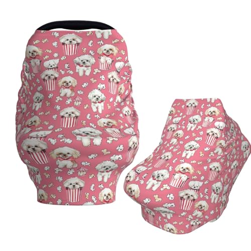 Muishi Popcorn Buckets and Dogs Baby Car Seat Covers Carseat Canopy Soft Infant Stroller Cover Nursing Breastfeeding Covers for Girls Boys Newborn