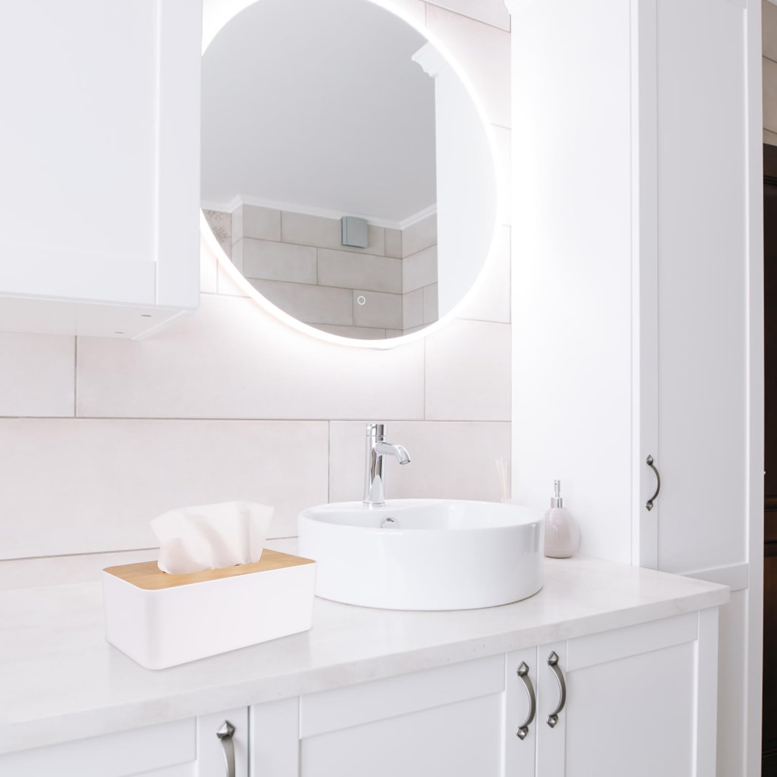 Housse Pour Boîte à Mouchoirs En Bambou Naturel – Design Coulissant – Remplissage Facile – Bureau, Salle De Bain