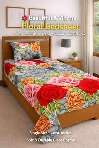 Image of DECORUM Glace Cotton Single Bedsheet with 1 Pillow Cover | Soft, Durable, Lightweight & Skin-Friendly Fabric| Suitable for Single /Diwan Bed Size